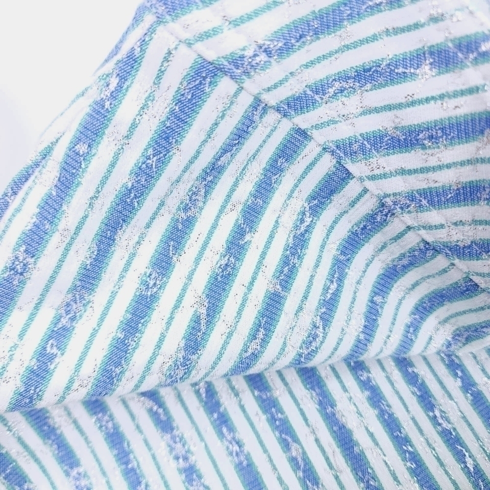 New Doncaster Blue Green White Stripe Silver Foil Buttoned Skirt Sz 14 - Picture 6 of 11